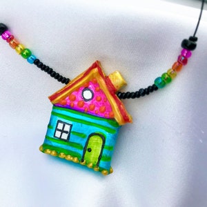 Necklace My house unique modeled cottage miniature hand-painted