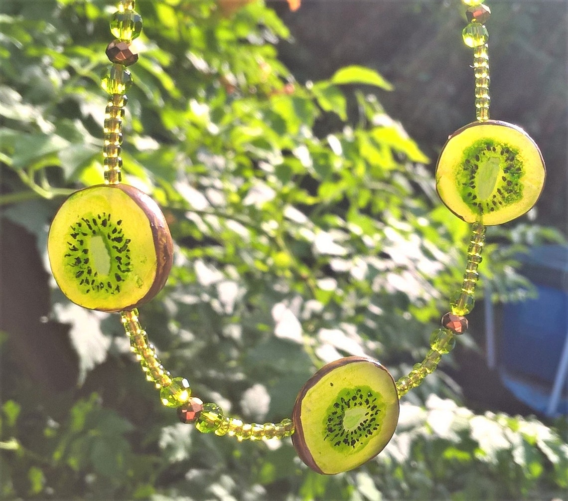 Chain Kiwi Necklace Necklace Kiwi Slices Modeled Handpainted Etsy UK