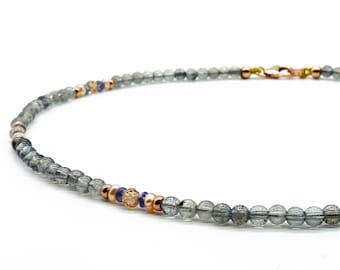 Gemstone necklace, labradorite, rose gold plated