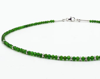 Gemstone necklace, chromium diopside with silver