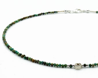 Gemstone necklace, turquoise with silver spiral