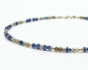 Gemstone necklace, labradorite and kyanite