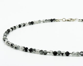 Gemstone necklace, tourmaline quartz with silver