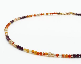 Gemstone necklace, garnet, carnelian, zirconium