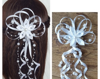 hair clip with satin ribbons