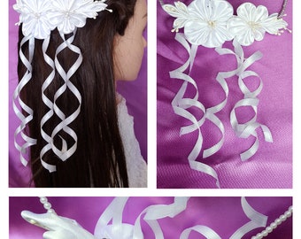 Hair wreath with satin ribbons