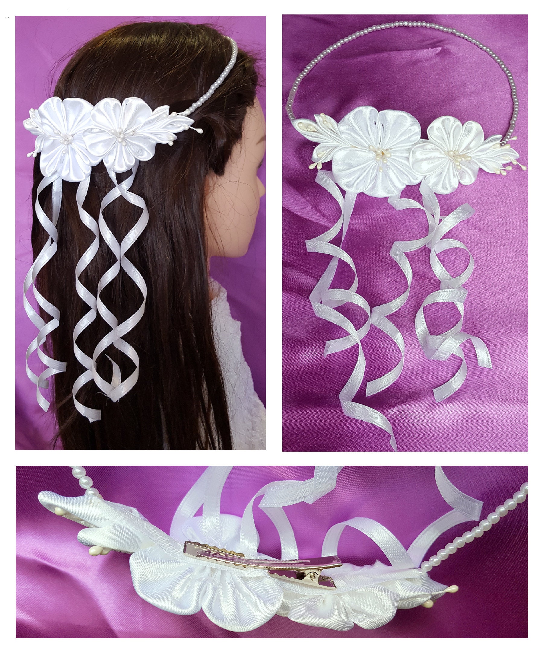 hair wreath with satin ribbons