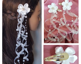 2 hair clips with organza ribbons