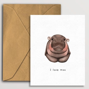 Carte de voeux faite main I Love Moo Deng, vierge à l'intérieur de la carte Moo Deng