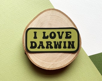 I Love Darwin Retro Text Gloss Sticker, Charles Darwin Evolution Phone Sticker, Scientist Stocking Filler, Natural History Icon Stationery