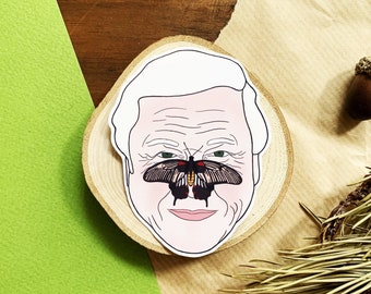 David Attenborough Sticker, Cute Natural History Butterfly Phone Sticker, Small Eco-Friendly Gift for Nature Documentary and Animal Lovers