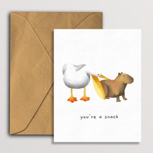 Tu es ma collation Capybara et carte de tige, carte de voeux drôle de meme Capybara, carte d'amour de couple vierge à l'intérieur, carte de petite amie Capybara