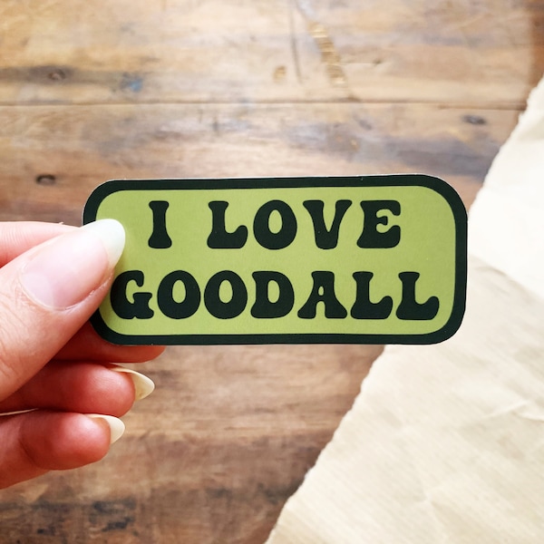 I Love Goodall Gloss Sticker, Jane Goodall Phone Decal for Conservationists, Small Primatology Stationery Gift for Primate and Monkey Lovers
