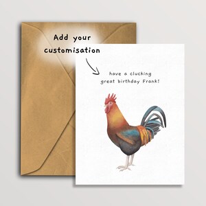 Cartão de aniversário de frango personalizável, cartão engraçado e rude para ele, cartão de aniversário personalizado de animais de fazenda