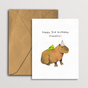 Tarjeta de cumpleaños personalizada divertida de carpincho y rana, lindo par de tarjetas de felicitación de animales, tarjeta de animal personalizada