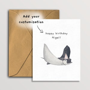 Cartão de feliz aniversário personalizado de Ray, cartão de cumprimentos personalizado de Eagle Ray Scuba Diver, cartão de amante de animais do oceano