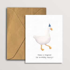 Biglietto di buon compleanno Silly Wizard Goose, biglietto di auguri personalizzato Magic Goose, biglietto da gioco personalizzato Goose senza titolo