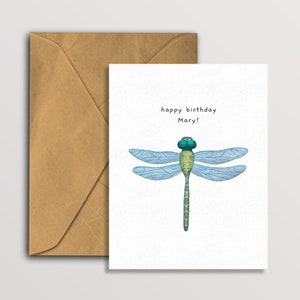 Lindo cartão de felicitações de libélula, cartão de feliz aniversário personalizado para ela, cartão de aniversário personalizado da vovó