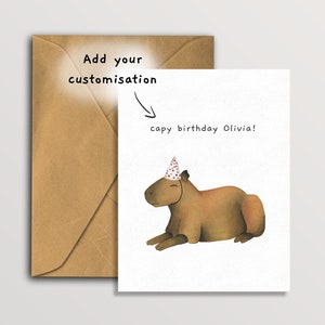Cartão de aniversário de Capy em branco dentro, cartão de aniversário personalizado para amantes de capivara, cartão de aniversário personalizado para amantes de animais