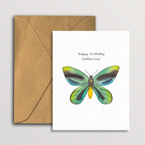 Lindo cartão de feliz aniversário de borboleta para ela, lindo cartão de felicitações de insetos, cartão de aniversário personalizado
