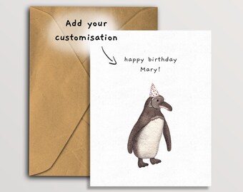 Personalized Penguin Birthday Card: Watercolor Animal Greetings