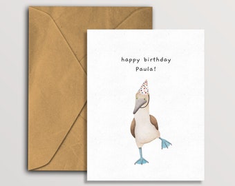 Funny Blue Footed Booby Birthday Card: Watercolor Animal Art