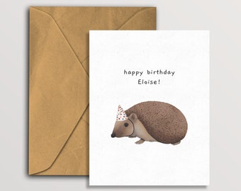 Watercolor Hedgehog Birthday Card: British Wildlife Animal