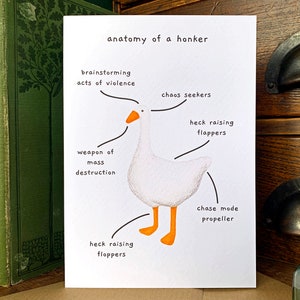 Funny Annotated Goose Greeting Card, Small Untitled Goose Game Funny Animal Card Blank Inside, Silly Goose Animal Cards for Animal Lovers