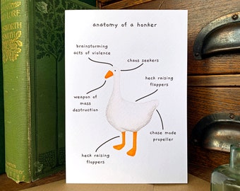 Carte de vœux d’oie annotée drôle, petit jeu d’oie sans titre carte d’animal drôle vierge à l’intérieur, cartes d’animaux d’oie idiotes pour les amoureux des animaux