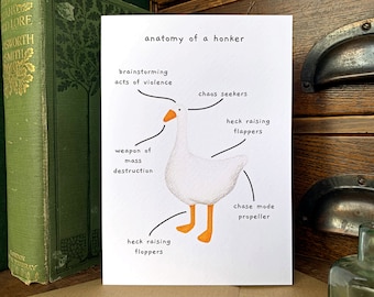Funny Annotated Goose Greeting Card, Small Untitled Goose Game Funny Animal Card Blank Inside, Silly Goose Animal Cards for Animal Lovers