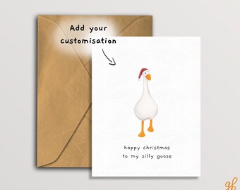 Silly Goose Christmas Card, Santa Hat, Personalized