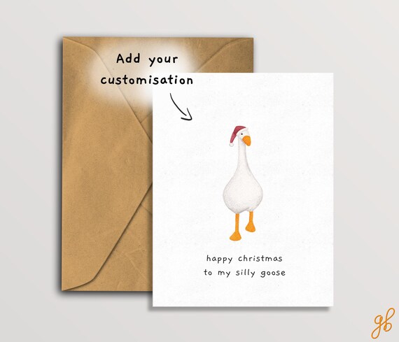 Silly Goose Christmas Card, Santa Hat, Personalized