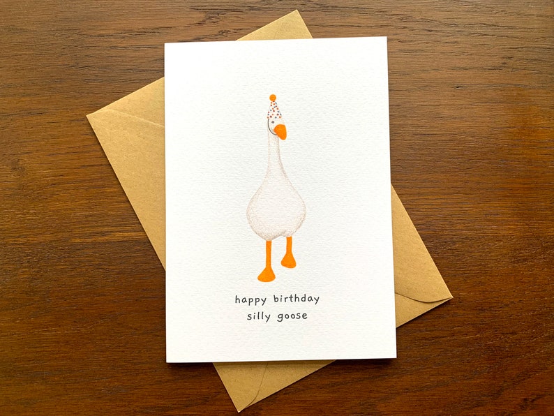 Silly Goose Birthday Card, Untitled Goose Game Greetings Card, Blank Inside Cute Animal Card, Goose With Party Hat Novelty Animal Card image 5