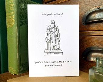 Darwin Award Greetings Card, Congratulations You've Been Nominated For a Darwin Award Card, Funny Science Evolution Blank Birthday Card