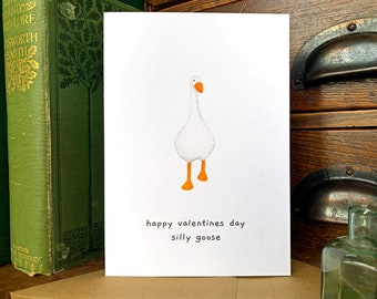 Happy Valentine's Day Silly Goose Card, Small Cute Goose Card for Animal Lovers, Farm Animal I Love You Valentine's Greetings Card