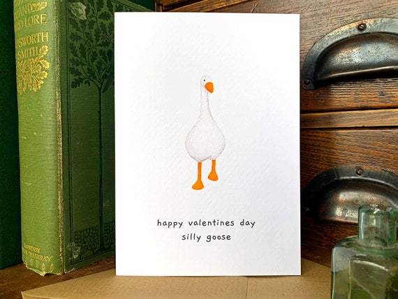 Happy Valentine's Day Silly Goose Card, Small Cute Goose Card for Animal Lovers, Farm Animal I Love You Valentine's Greetings Card