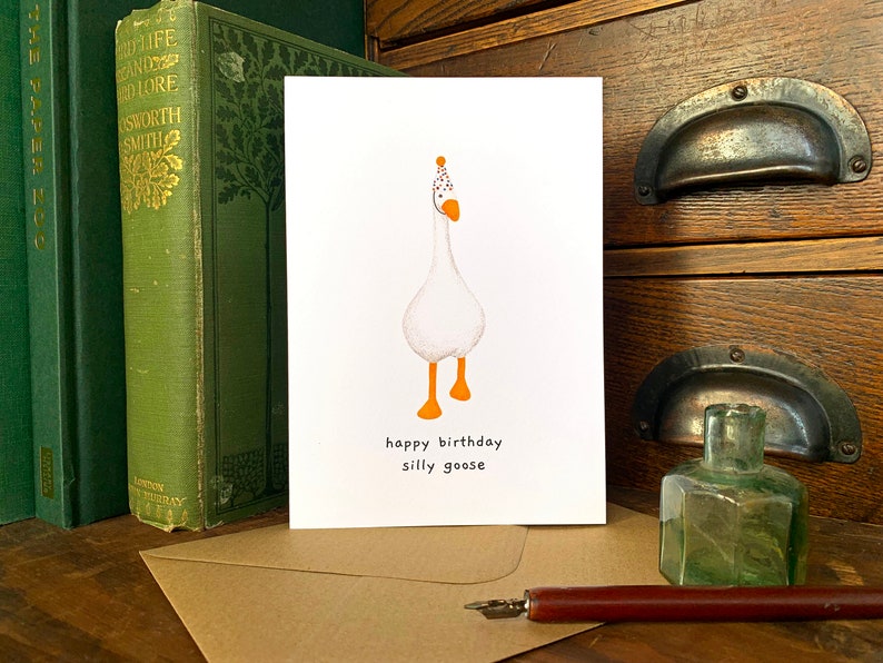 Silly Goose Birthday Card, Untitled Goose Game Greetings Card, Blank Inside Cute Animal Card, Goose With Party Hat Novelty Animal Card image 10