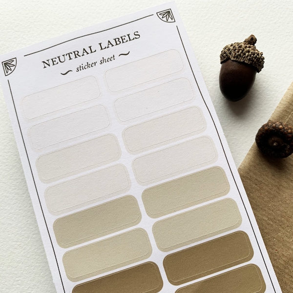 Neutral Coloured Beige and Brown Basic Labels, Sticky & Peelable Neutral Labels for Organisation, Cosy Aesthetic Home Library Labels