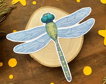 Large Dragonfly Gloss Sticker, Entomology Laptop Sticker, Insect Stationery Planner Sticker, Blue Dragonfly Stationery Insect Lovers Gift