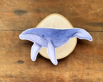 Adesivo de baleia azul: decalque de animal marinho em aquarela