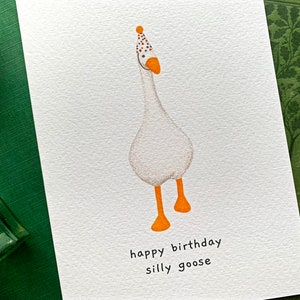 Silly Goose Birthday Card, Untitled Goose Game Greetings Card, Blank Inside Cute Animal Card, Goose With Party Hat Novelty Animal Card image 2