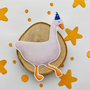 Oca con adesivo lucido cappello da mago, simpatico animale acquerello illustrato decalcomania oca, adesivo per laptop animale da fattoria, adesivo acquerello