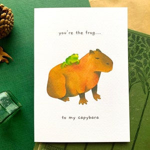 Leuke kaart capibara koppels of kaart voor beste vriend, capibara en kikker grappige kaart voor dierenliefhebbers, relatie- of vriendschapskaart