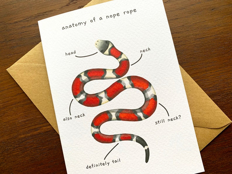 Funny Snake Anatomy of a Nope Rope Greetings Card, Funny Animal Anatomy Cards Blank Inside, Red Milk Snake Joke Card for Snake Owners image 3