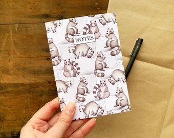 Cute Raccoon A6 Blank Page Notebook, Raccoon Zoology Sketchbook, Animal Lovers Gift, Raccoon Stationery Notebook, Cute Animal Stationery