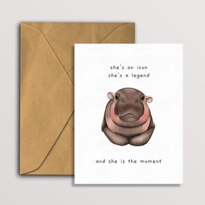 Carte vierge Moo Deng icône, carte d'anniversaire célèbre Internet Meme Tik Tok, carte de voeux adorable hippopotame pygmée