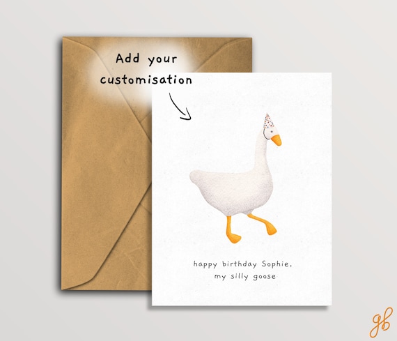 Watercolor Goose Birthday Card: Farm Animal Party Hat (Personalized)