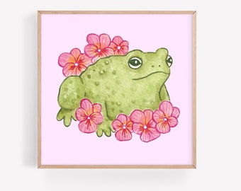 Square Toad Art Print | frog nature cute print watercolour illustration gift