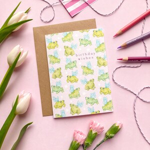 Fairy Toad Wishes | Blank Birthday A6 Greeting Card | watercolour illustrated frog art card