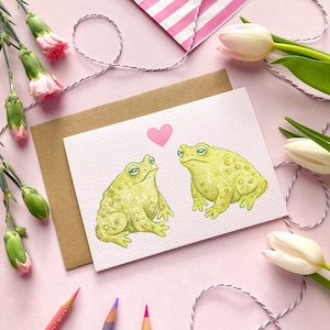 Toad Love | Blank A6 Greeting Card | watercolour illustrated frog art card